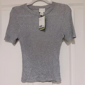 H& M Metalic rib knit top NWT SZ S
